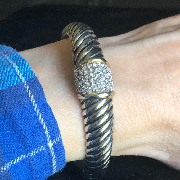 Rhinestone pave & coiled pewter vintage bracelet - Picture 8 of 8